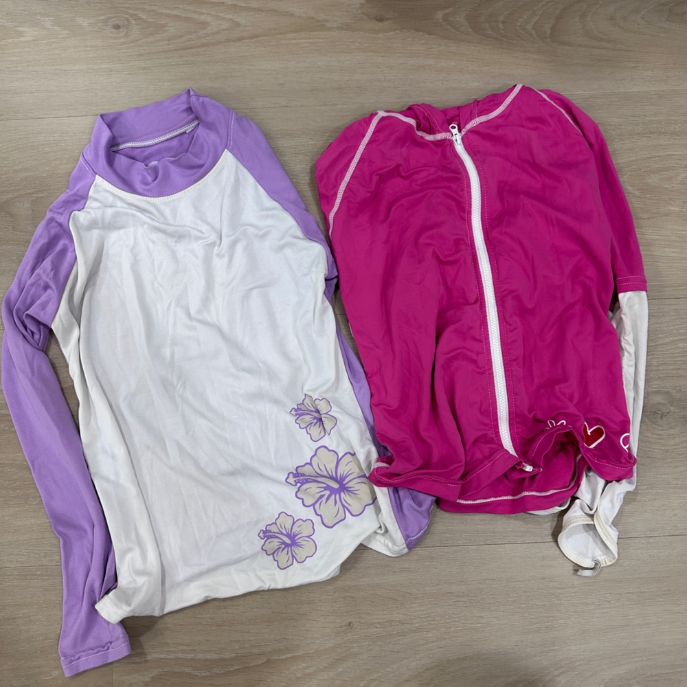 Sun Protection Zone Girls Rashguard/SPF Long sleeve. Purple and Pink, Sz 6 and 8